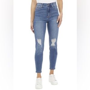 Dark washed distressed jeans